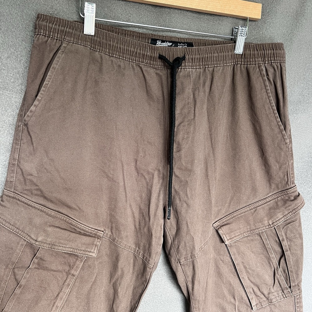 Brooklyn Cloth Pants men's large Pull brown cargo pockets flex stretch 29 inseam - Picture 3 of 15